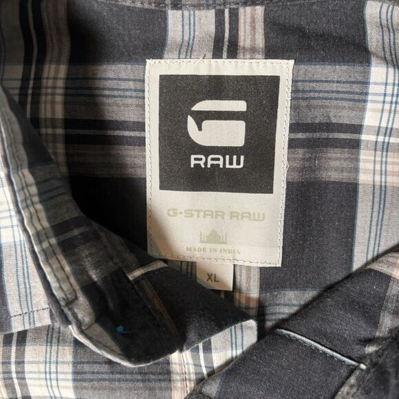 G Star Raw Plaid Button Up Shirt Men’s Size XL Embroidered Windowpane - Picture 4 of 11